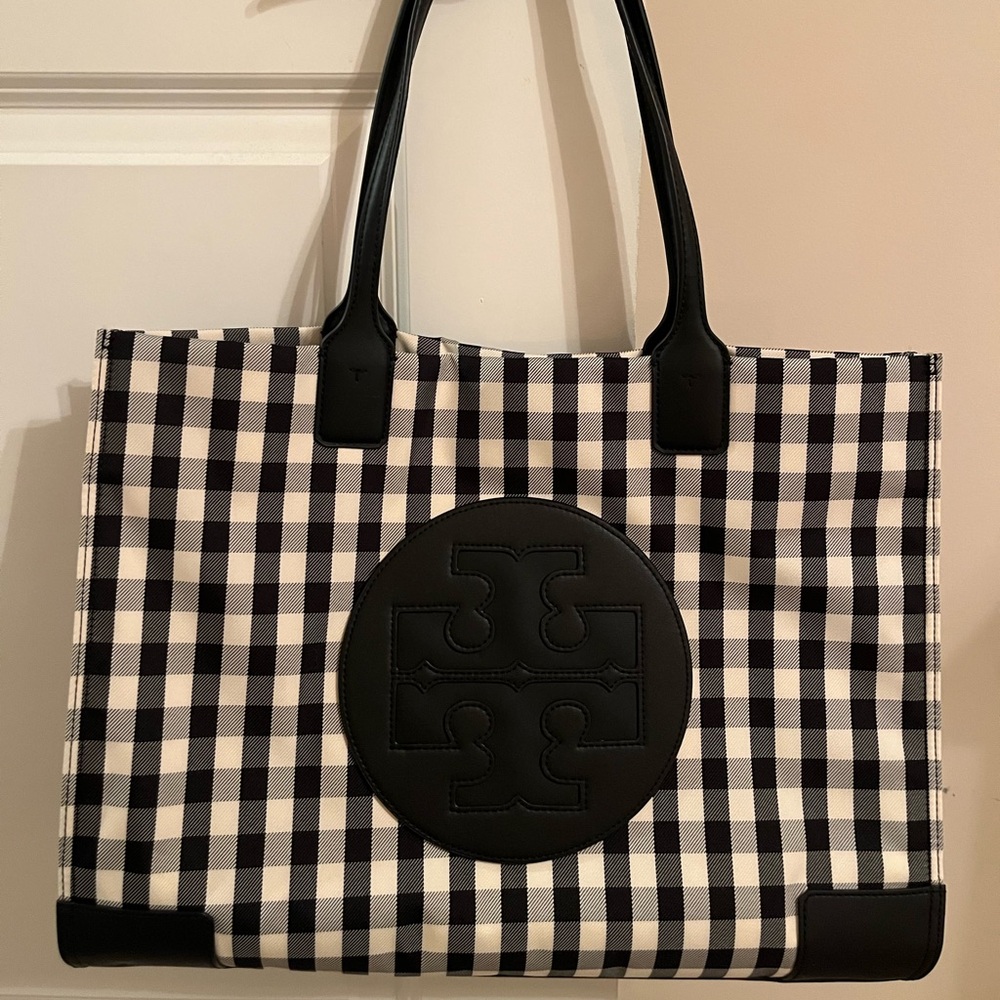 Tory Burch Black and White Checkered Tote Bag